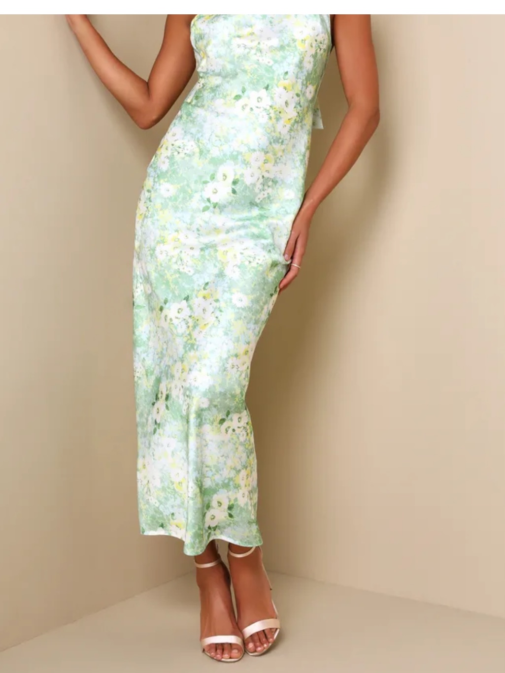 Lulu's Green Floral Satin Dress